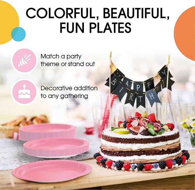 Exquisite Pink Paper Plates Disposable Heavy Duty 10 Inch Pink Disposable Plates For Party 100 Pcs Heavy Duty Paper Plate 350 GSM, Birthday Party Supplies Plate Set