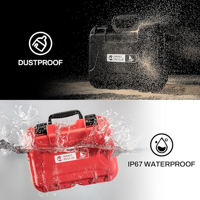 RHINO RESCUE Waterproof Marine First Aid Kit for Boat Durable First Aid Box for Crews with Emergency Medical Supplies for Travel & Fishing (Black)