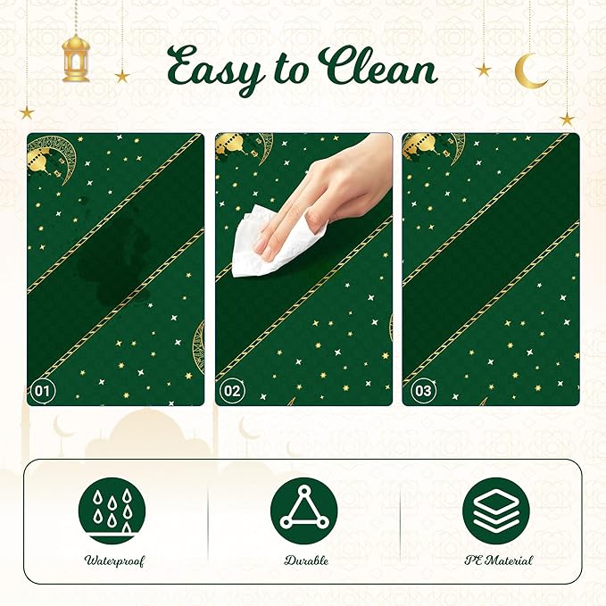 Childom 3 Pack Ramadan Table Cloth,Ramadan Decorations for Home,54" x 108" Eid Mubarak Decorations,Eid Ramadan Tablecloths Rectangular,Green Plastic Table Cloth Disposable Table Cover for Party Favors