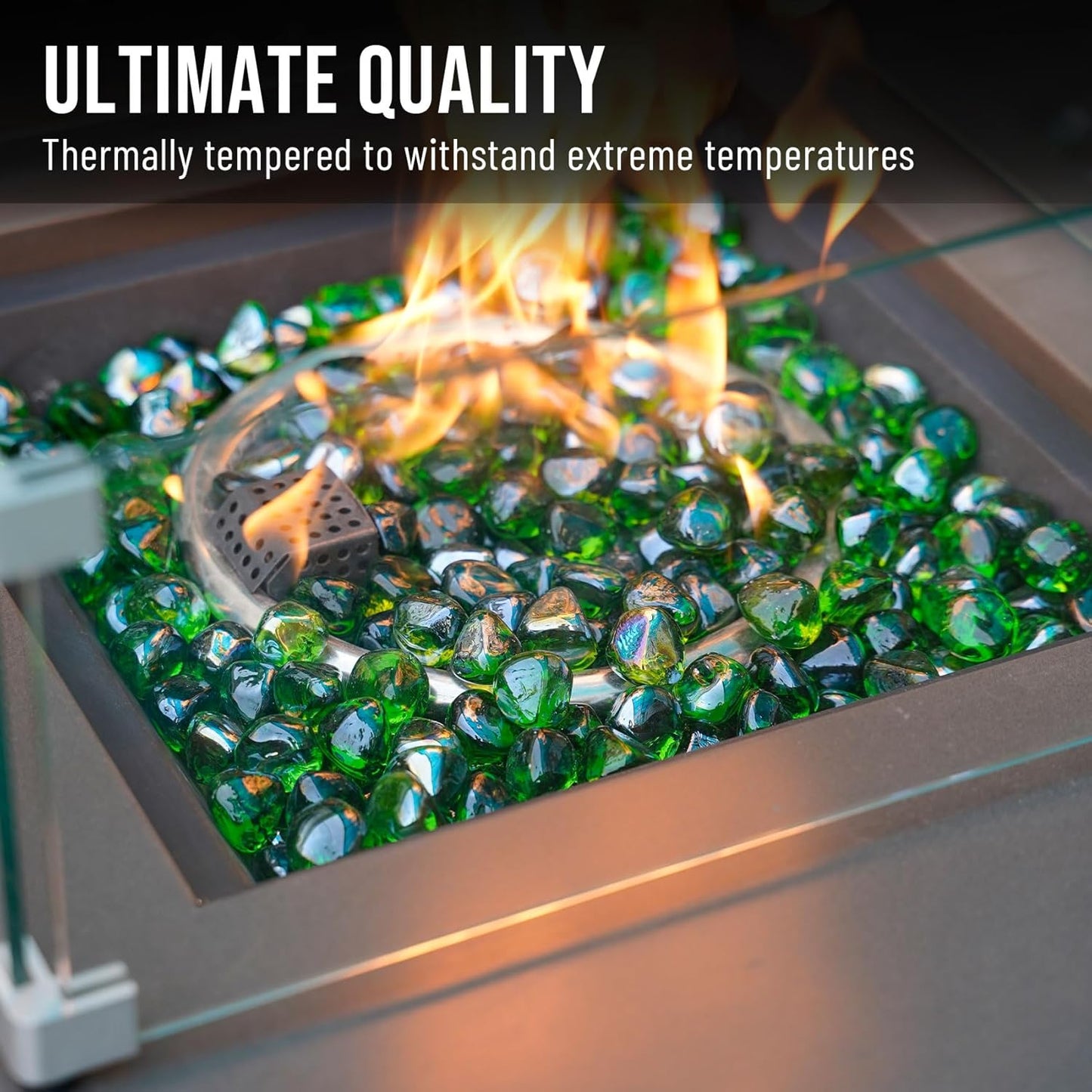 Skyflame 10-Pound Fire Glass Diamonds for Fire Pit Fireplace Landscaping, 1/2 Inch Reflective Glass Fire-Diamonds, Emerald Green