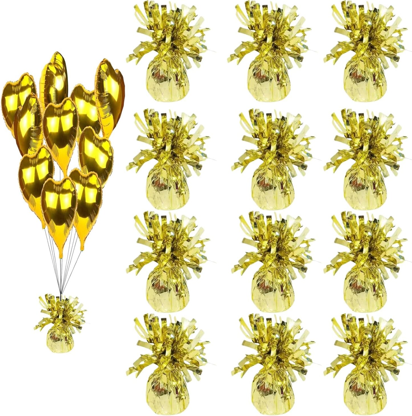 Balloon weights, 12 pieces, aluminum foil, suitable for birthday parties, gatherings, weddings, dinners and other occasions, weight 0.36bl (Light Gold)