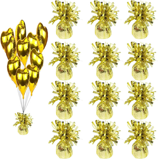 Balloon weights, 12 pieces, aluminum foil, suitable for birthday parties, gatherings, weddings, dinners and other occasions, weight 0.36bl (Light Gold)