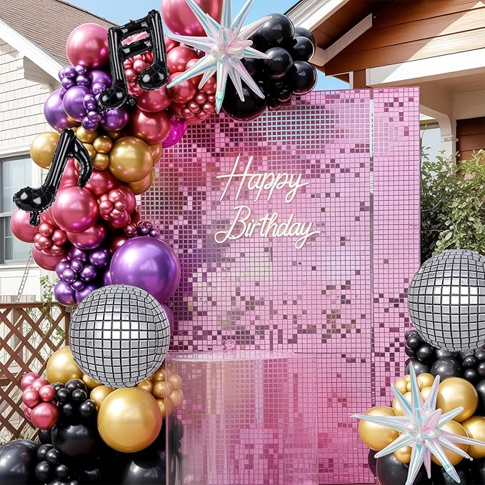 Disco Balloon Arch Kit, Metallic Chrome Red Purple Gold Black Kpop Balloon Garland with Foil Star Music Note Balloons for Kpop Music Decoration 80s 90s Disco Birthday Galaxy Theme Grad Prom Graduation