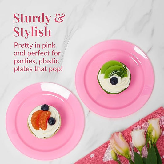 Prestee Pink Plastic Plates 6.25" – 100 Pack Disposable Party Plates for Wedding, Events, Parties – Elegant Pink Plastic Plates for Party, Fancy Disposable Dinnerware for Desserts, Salad