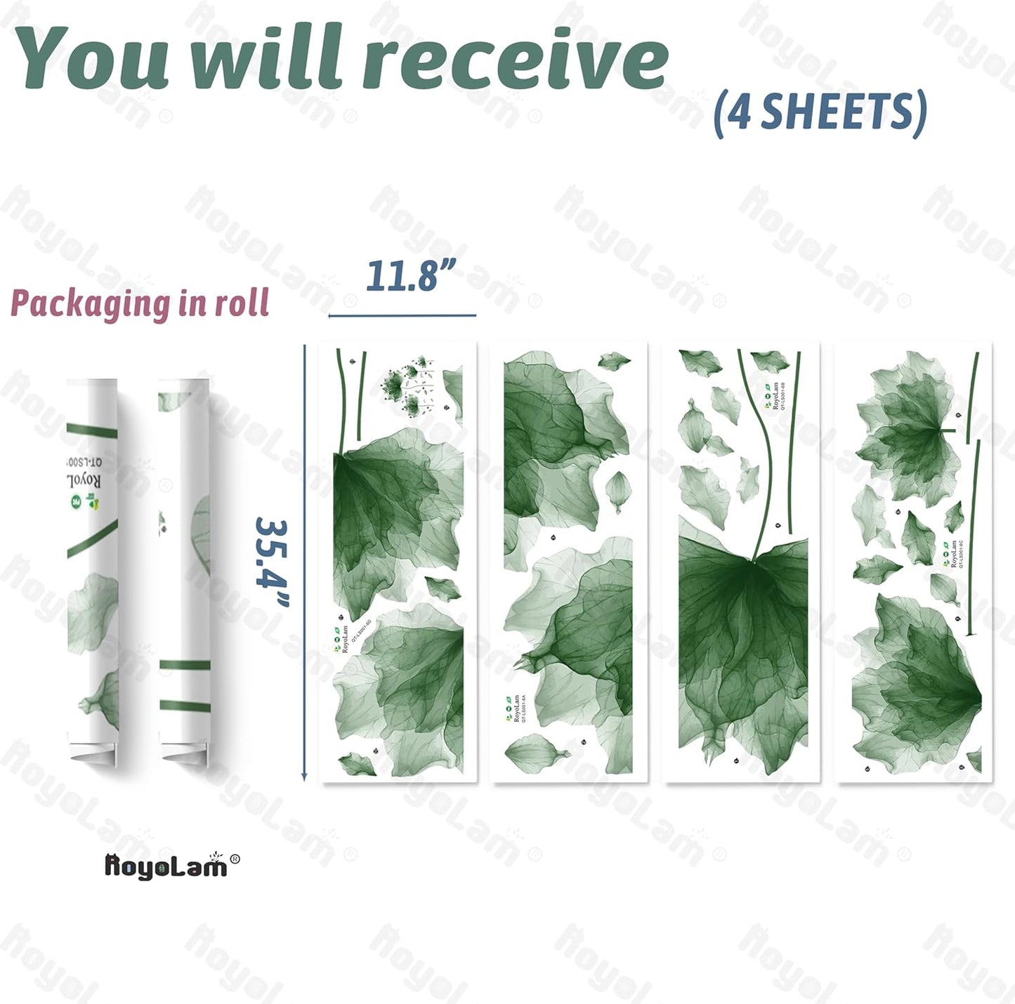 59.1'' x 49.6'' Huge Flower Petal Wall Decals Living Room Floral Wall Stickers Removable Peel and Stick Waterproof Wall Art Decor Stickers for Bedroom Bathroom Office (Blackish Green)