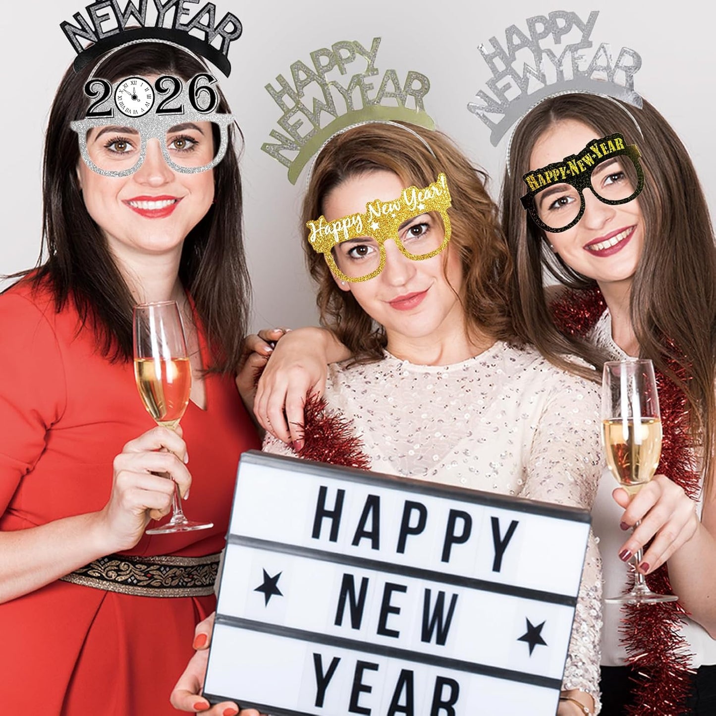 39 Pieces New Years Eve Party Supplies 2026,Happy New Year Headband Tiara, New Year Glasses 2026