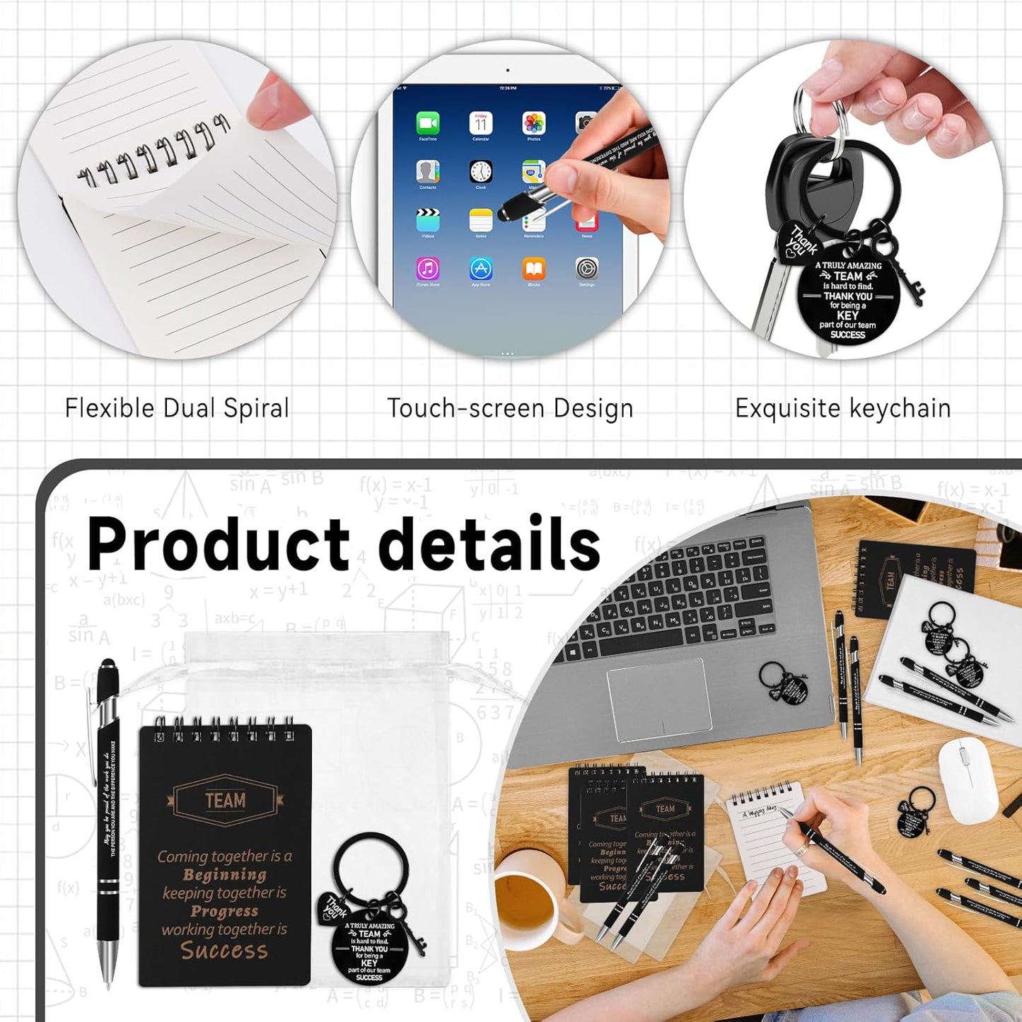 CZWZ 80 Pcs Employee Appreciation Gifts Set, Includes Notepads Pens Thank You Keychains and Organza Bags, Team Recognition Gifts for Coworkers Staff Employees Retirement Birthday Christmas(Black)