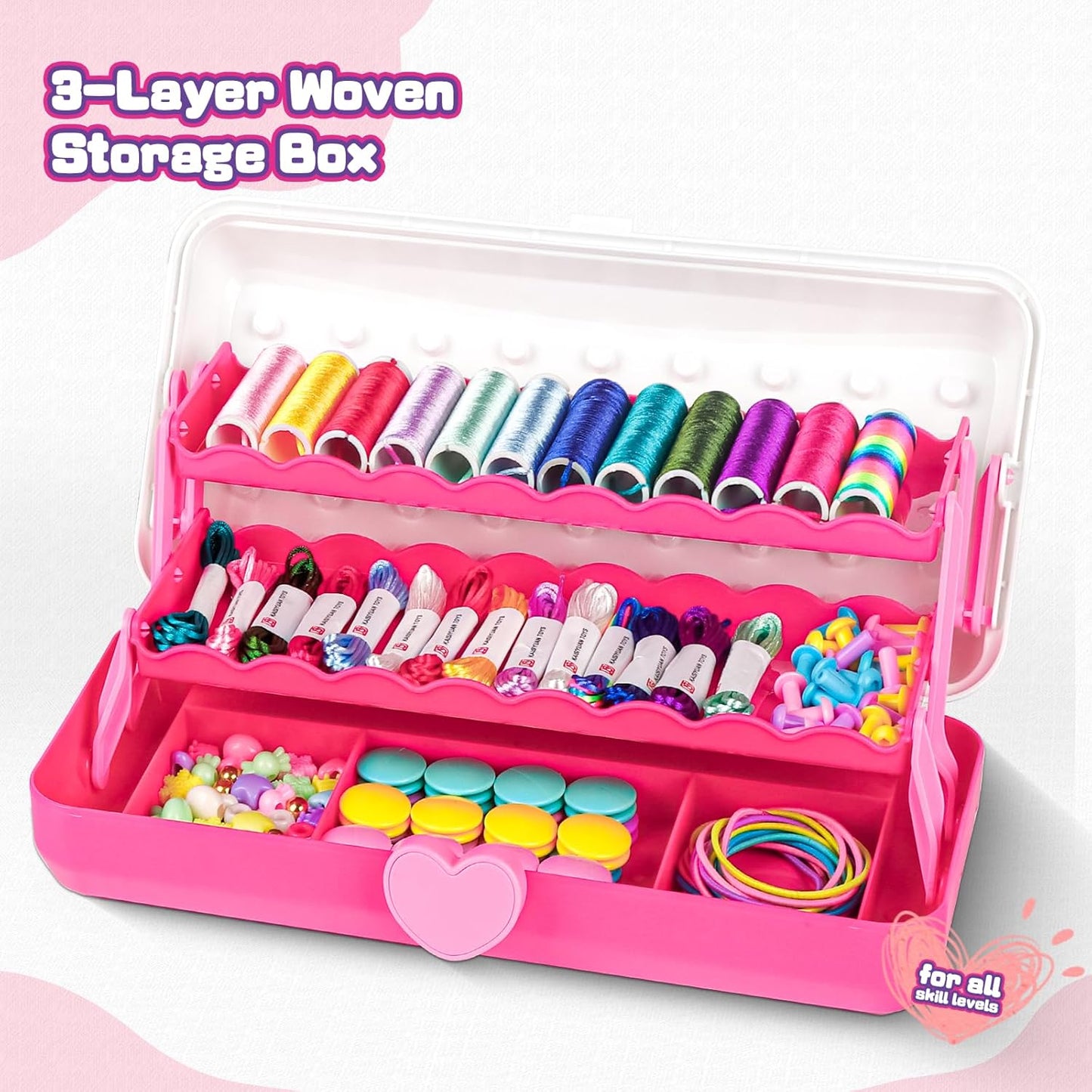 Cmiolacuna Friendship Bracelet Making Kit for Girls, 3-Layer Storage Box Arts and Crafts Bracelets Jewelry String Maker Kit Ages 8-12,Best Christmas Birthday Gift for Girls 6 7 8 9 10 11 12 Year Old