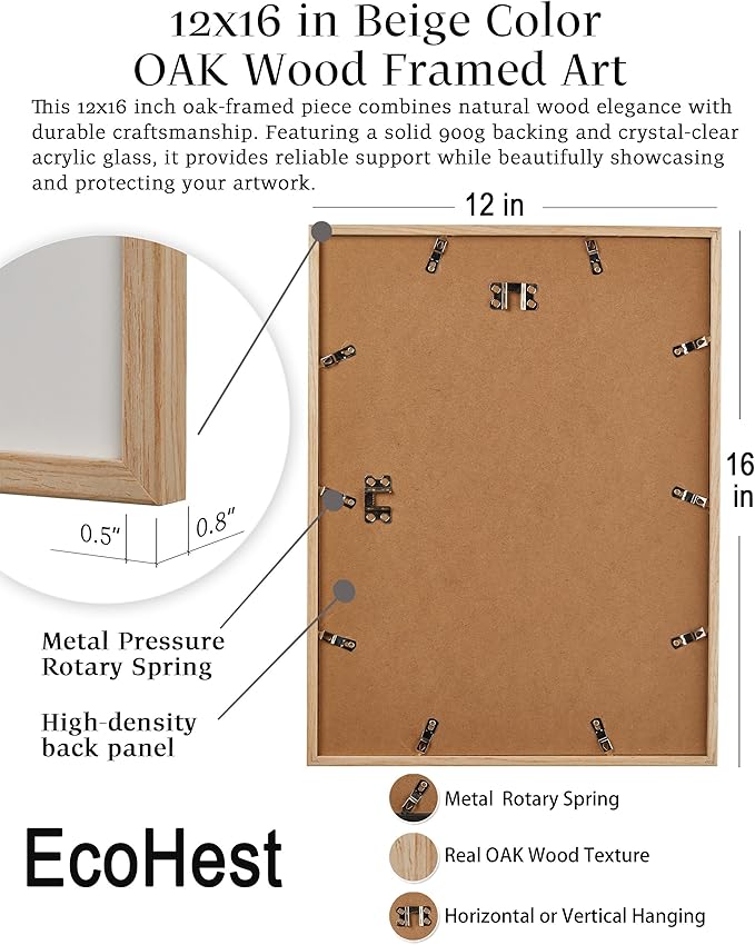 EcoHest Christian Bible Verse Floral Framed Wall Art, 12x16 in OAK Wood Boho Abstract Flowers Canvas Wall Art, Galatians 2:20 Home Decor, Beige Logs Christ Set of 1 for Bedroom Living Room
