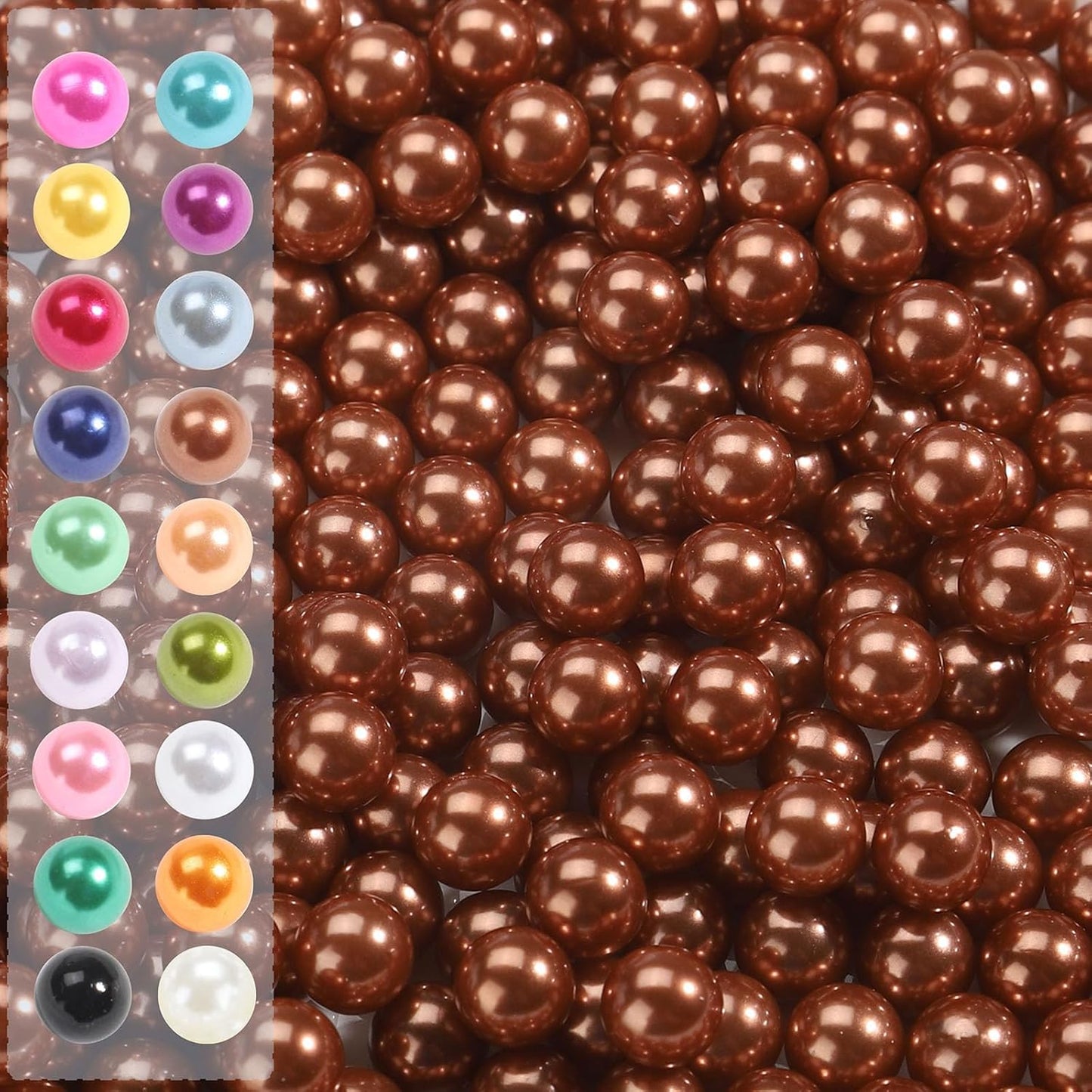 980pcs Undrilled Holeless ABS Faux Pearl Beads for Vase fillers, No Hole Round Pearls for Cosmetic Boxes, DIY Parts, Table Scatter, Wedding, Birthday Party Home Decorating (Coffee, 8mm)
