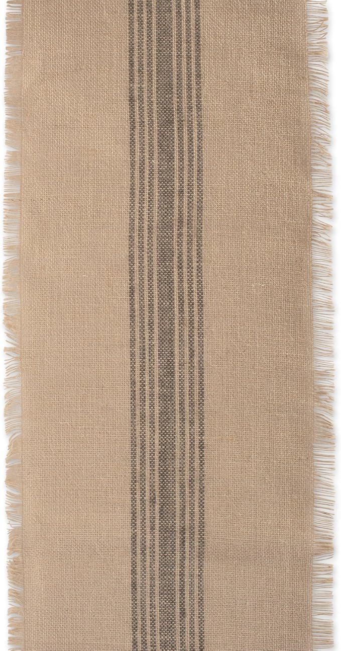 DII Jute Burlap Collection Kitchen Tabletop, Table Runner, 14x108, Middle Stripe Gray