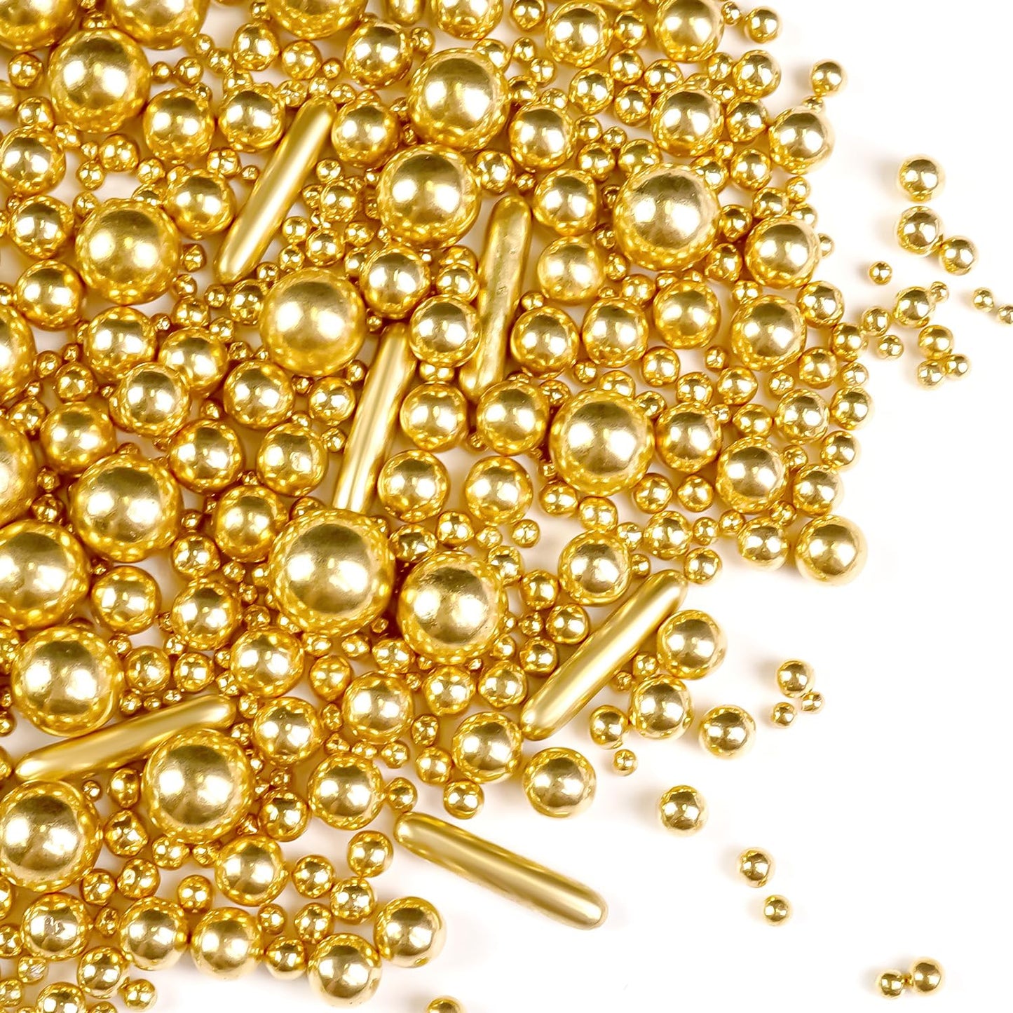 Gold Pearl Rods Sprinkles for Christmas Decorating, Edible Sugar Pearls Rods Candy, 150g/5.29oz, Mix Size Cake Topper Donuts Cupcake Cookie Dessert Decorations, Holiday, Wedding Party, Easter Supplies
