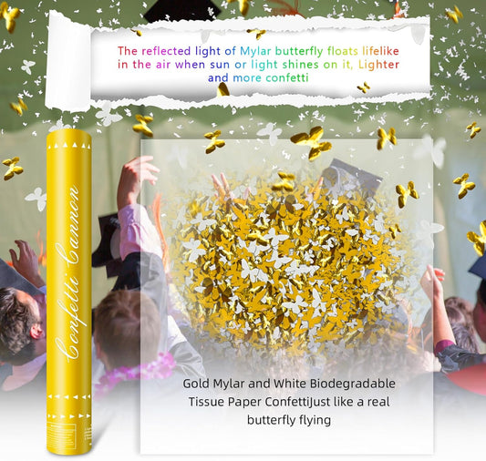 Confetti Cannon 12 Pack Butterfly Confetti Poppers 12Inch Gold and Silver Butterflies Party Poppers for Wedding Confetti Cannon Bulk Poppers for Celebration Birthday Graduation Christmas New Year