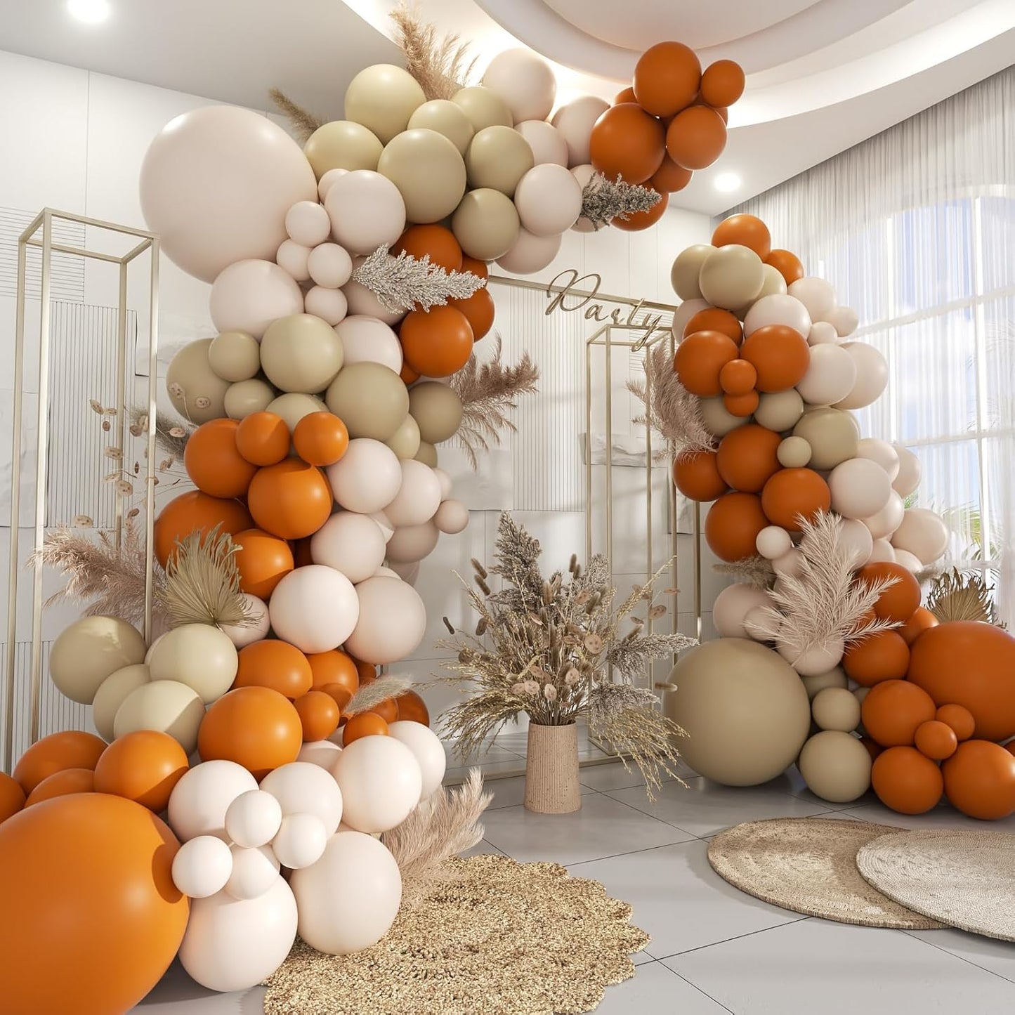 Fall Balloon Garland Arch Kit, 160Pcs Boho Burnt Orange Pastel Brown Pale Orange Balloons for Birthday, Baby Bridal Shower, Wedding Party Decorations