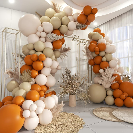 Fall Balloon Garland Arch Kit, 160Pcs Boho Burnt Orange Pastel Brown Pale Orange Balloons for Birthday, Baby Bridal Shower, Wedding Party Decorations