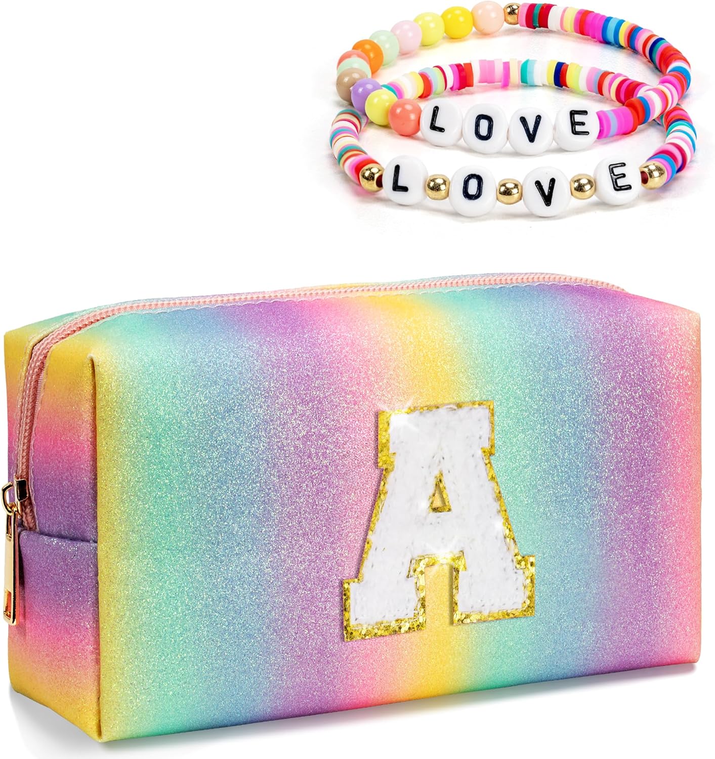 Birthday Gifts for 4 5 6 7 8 9 10 11 12 Year Old Girls, Initial Makeup Toiletry Bag for Kids, Kindergarten Graduation Gifts, Teacher Appreciation Gifts, Cute Trendy Stuff (Small)