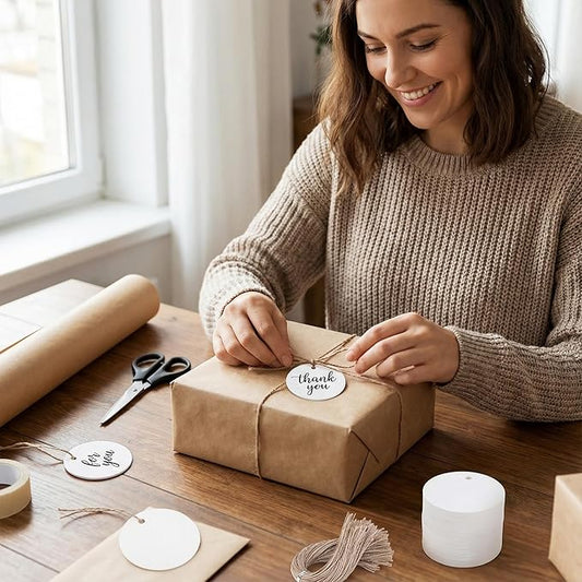 SallyFashion 120PCS White Round Gift Tags, 2 inch Kraft Paper Gift Tags with String for Gifts Wrapping Craft Project Wedding Favors