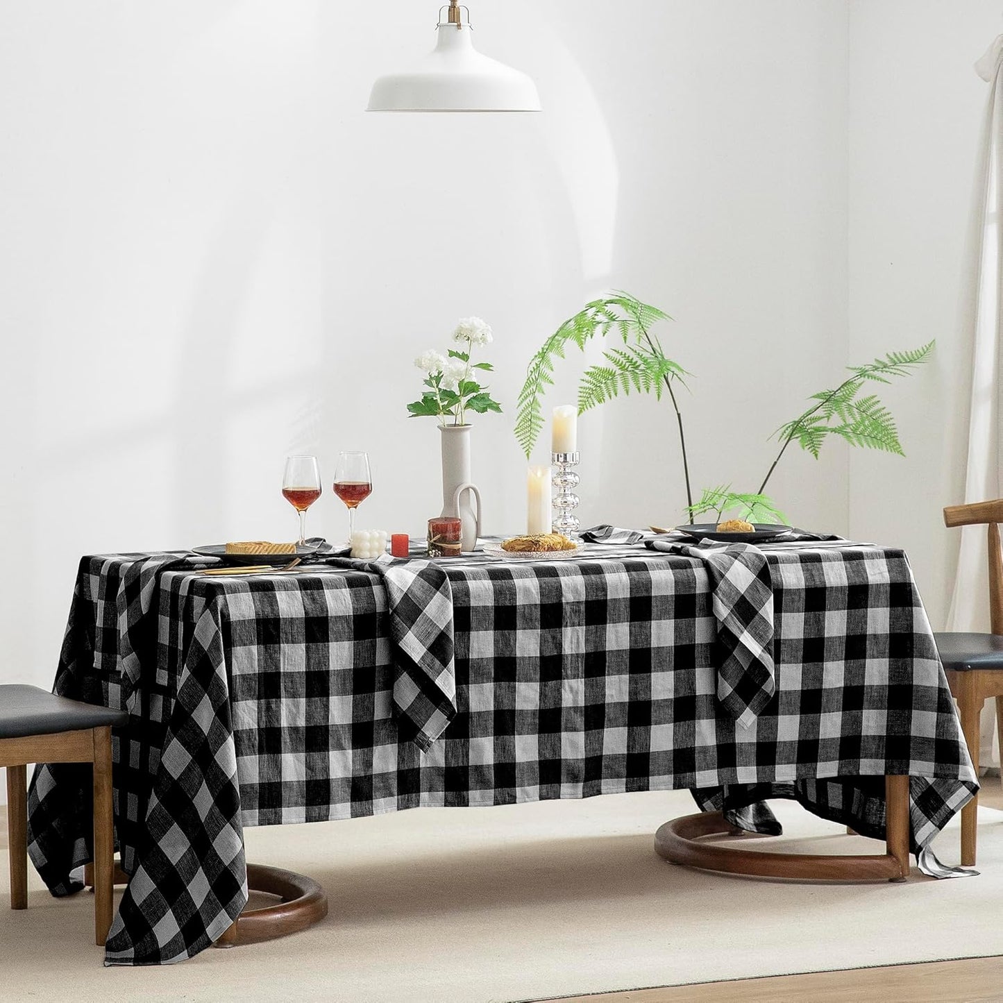 EVERLY 100% Yarn-Dyed Linen Rectangle Tablecloths 60x120Inches for Dining,Buffet Parties,Picnic,Events and Restaurants,Decorative Halloween,Thanksgiving Machine Washable Tablecloths-Black Plaid