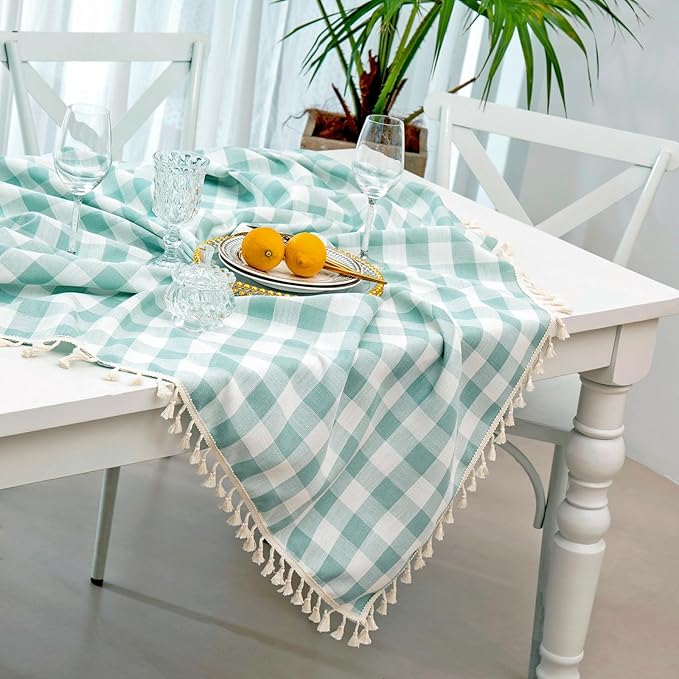 Buffalo Plaid Rectangular Tablecloth-Cotton Gingham Table Cloth for Kitchen Restaurant Farmhouse Spring Summer Easter Decor (Rectangle/Oblong, 55x102,Aqua)