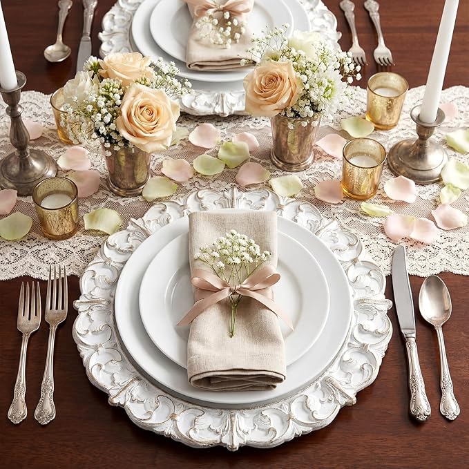 30 Pcs Antique White Charger Plates Bulk 13 Inch Embossed Rim Plastic Round Decorative Vintage Plates Charger for Dinner Wedding Party Event Table Setting Decoration (Vintage)