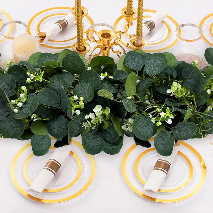 Eucalyptus Garland, 6Pcs 6FT Green Flower Garland Decor, Spring Summer Artificial Faux Eucalyptus Leaves Greenery Vines for Table Runner Wedding Arches Mantle Centerpieces Backdrop Decorations