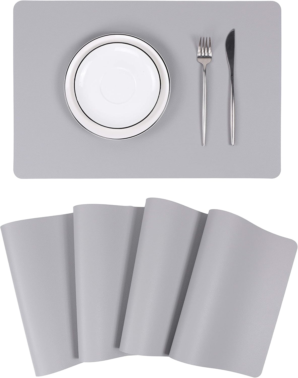Wipeable Placemats Leather Table Mats Waterproof Heat-Resistant Easy to Clean for Dining Table Set Kitchen Table (4, Slate Grey)