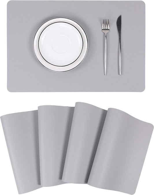 Wipeable Placemats Leather Table Mats Waterproof Heat-Resistant Easy to Clean for Dining Table Set Kitchen Table (4, Slate Grey)