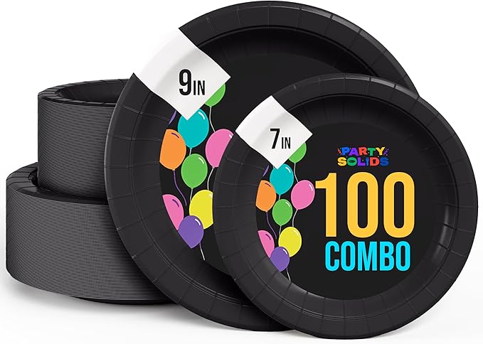 Exquisite Black Paper Plates Disposable Heavy Duty 100 Pcs - 50-7" & 50-9" Black Disposable Plates For Party Heavy Duty Paper Plate 350 GSM Birthday Party Supplies Plate Set
