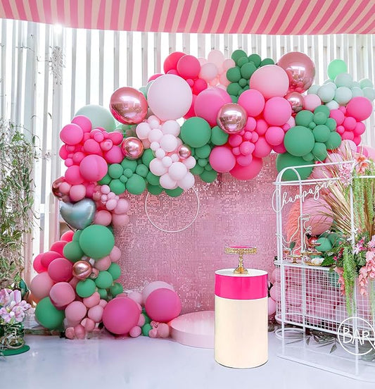 Spring Pink and Green Balloon Garland Arch Kit 151 Pcs with Heart Shape mylar Balloons for Spring Girl Baby Shower Fairy tale wonderlad wildflower baby in bloom theme Birthday Party Decorations