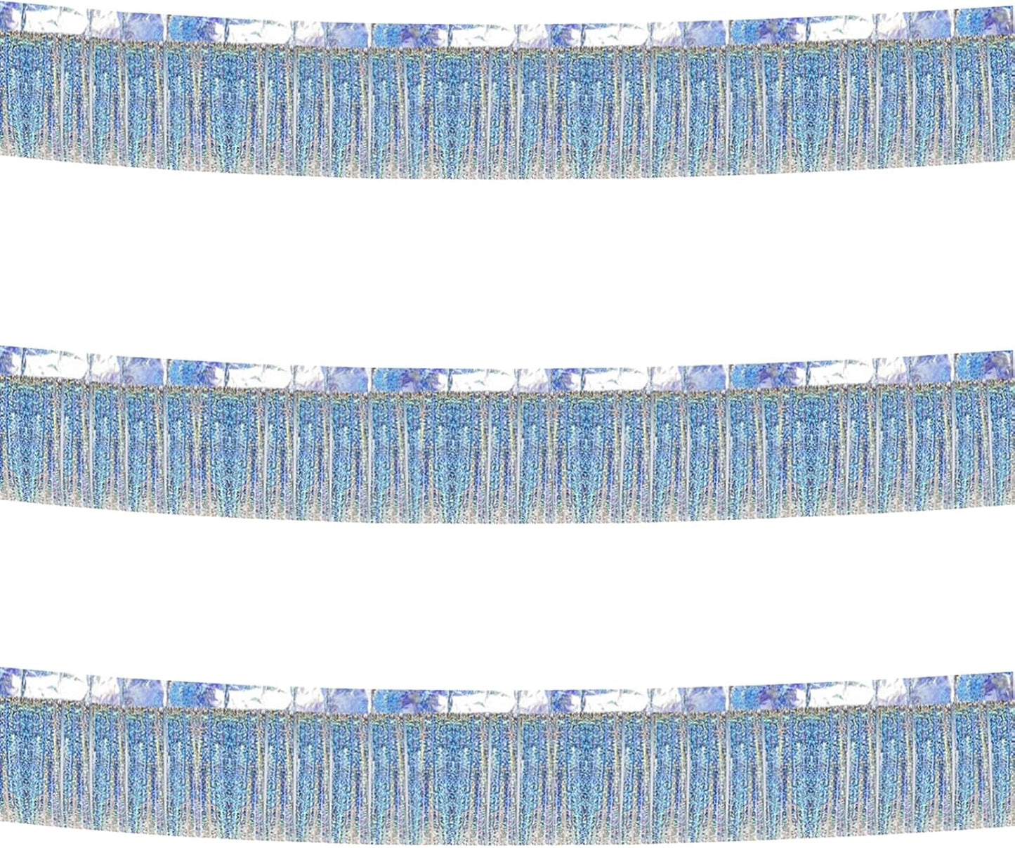 3 Pack Total 30 Feet Foil Fringe Garland Lilac Silver Metallic Wall Hanging Drapes Tassel Skirting Iridescent Silver Tinsel Streamers for Parade Float Trailer Birthday Wedding Party