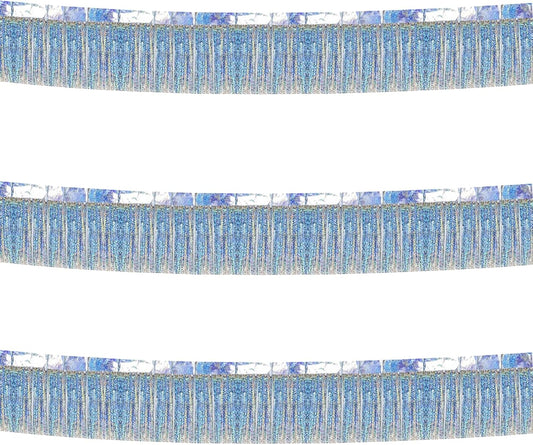 3 Pack Total 30 Feet Foil Fringe Garland Lilac Silver Metallic Wall Hanging Drapes Tassel Skirting Iridescent Silver Tinsel Streamers for Parade Float Trailer Birthday Wedding Party