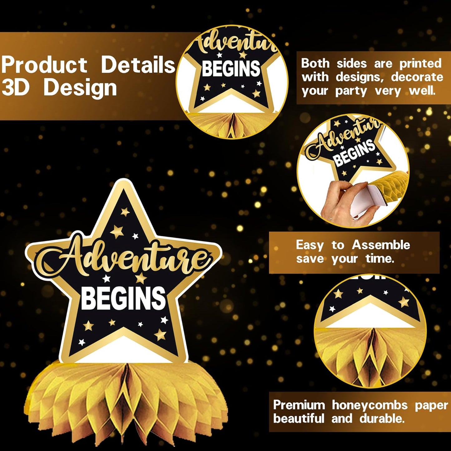 DARUNAXY Black Gold Retirement Party Decorations, This Legend Has Retired Banner Congratulations Quitter Hanging Swirl Honeycomb Confetti Balloons Black & Gold Tissue Paper Pom Poms & Cake Topper