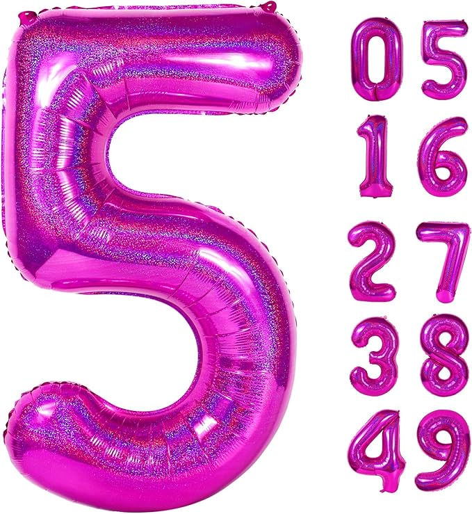 Laser Hot Pink 5 Balloon, Number Balloons 40 Inch, 5th Birthday Balloon Decorations, Laser Hot Pink Party Supplies, 5 Number Balloons, Number 5 Balloon