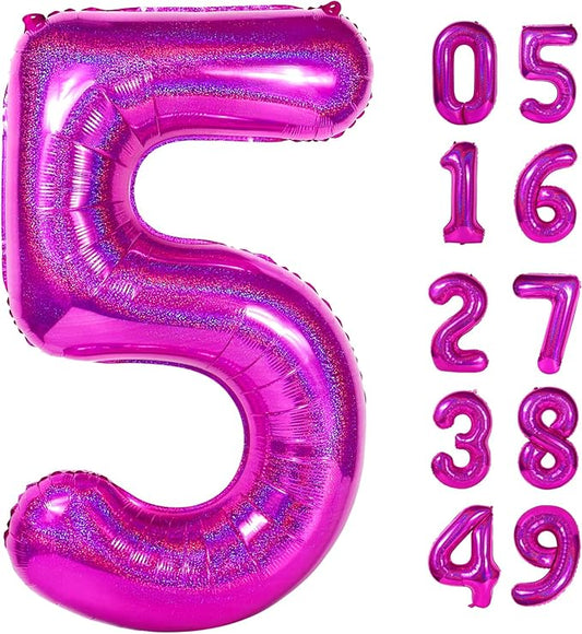 Laser Hot Pink 5 Balloon, Number Balloons 40 Inch, 5th Birthday Balloon Decorations, Laser Hot Pink Party Supplies, 5 Number Balloons, Number 5 Balloon