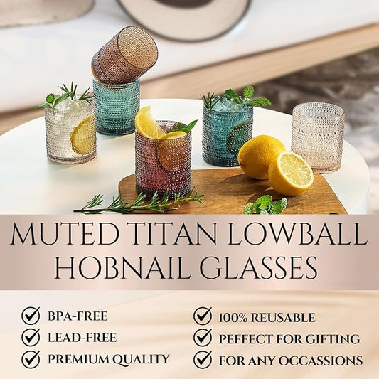 Khen Plastic Hobnail Drinking Glasses Set of 6 Neutral Tones Cups 14oz, Shatterproof & Unbreakable Acrylic Beaded Design, BPA-Free, Dishwasher Safe Indoor/Outdoor Drinkware for Water, Juice, Cocktails