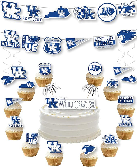 University of Kentucky Party Supplies for Football, Birthday Gift, Graduation Party Banner and Cake Toppers (42 Pieces) (Kentucky Wildcats)