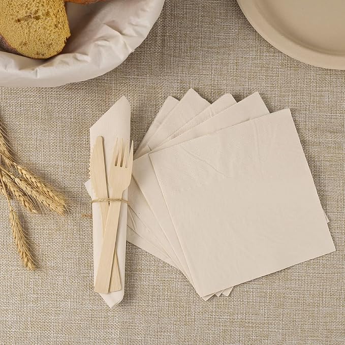 MORGIANA 100 Pcs Disposable Paper Napkins, Eco Napkins Biodegradable, Compostable Serviettes, Brown Cocktail Napkins for Party, Bar, Christma（33 * 33CM）