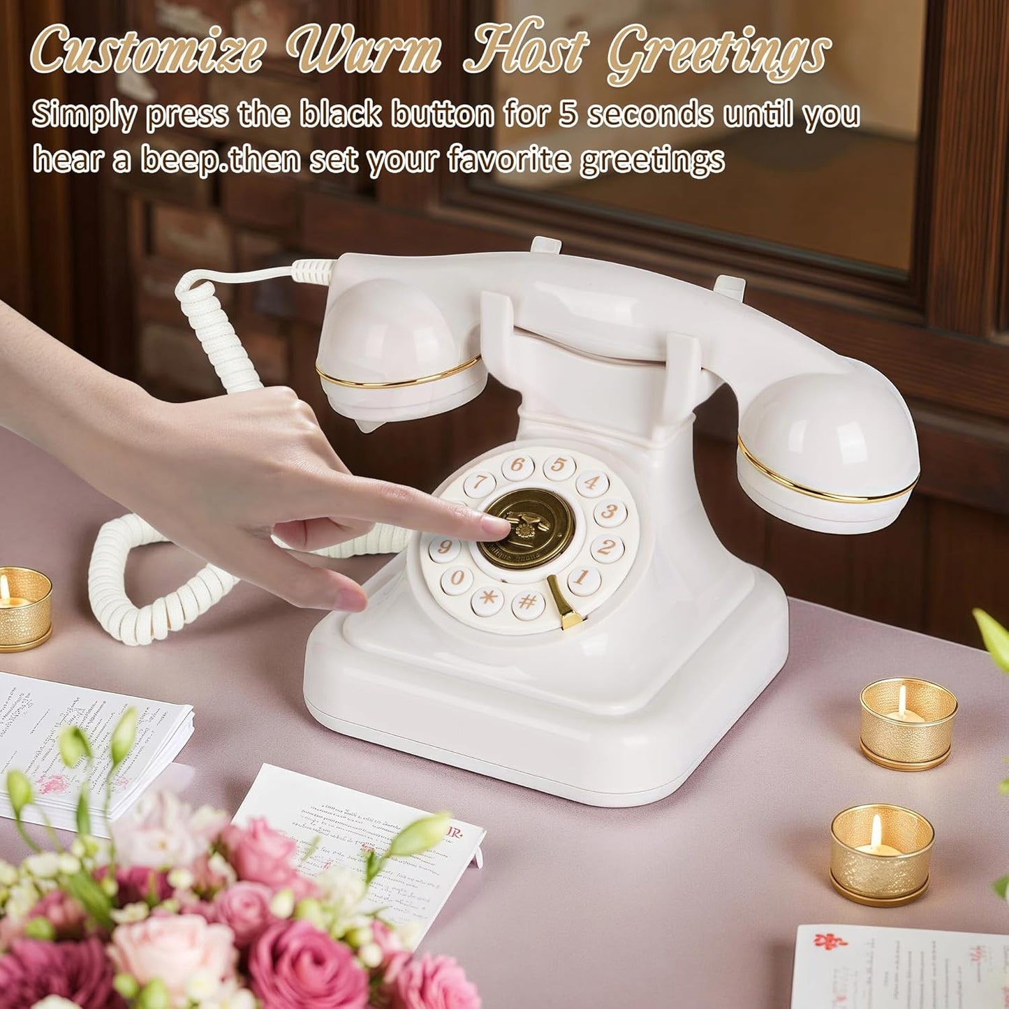 Audio Guest Book Wedding Phone, Retro Audio Phone Guestbook with Clear Voice Recording for Wedding Reception, Bridal Shower, Birthday, Baby Shower, Anniversary, Engagement