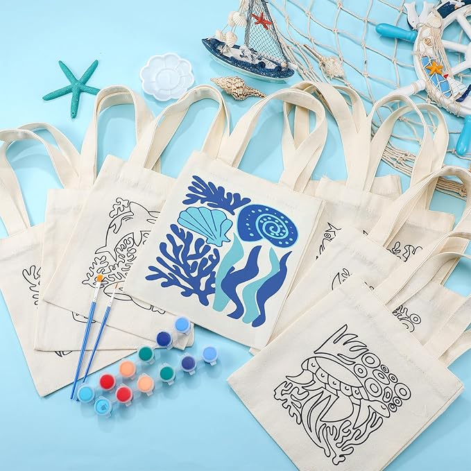 Aliceset 16 Pcs Color Your Own Bag Canvas Tote Bag for Painting 7.9'' x 8.6'' Mini Doodle DIY Craft Gift Reusable Cotton Bulk