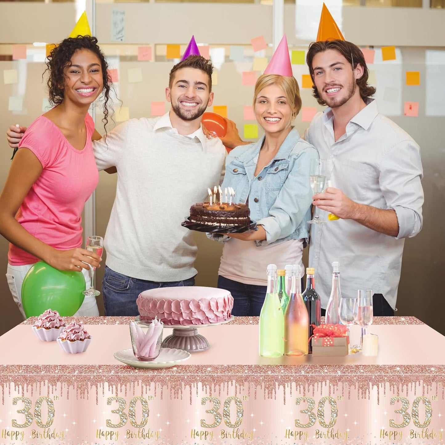 Excelloon 3 Pack Pink Rose Gold Happy 30 Birthday Table Cover Party Supplies, Thirty Year Old Plastic Disposable Rectangular Table Cloth Decor