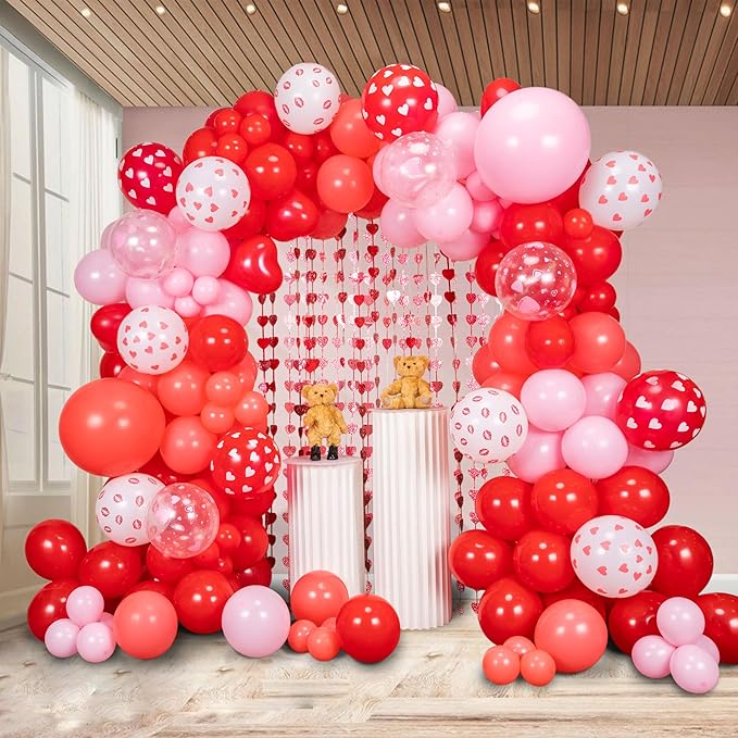 160pcs Valentine'S Balloon Arch Garland Kit Red and Pink Heart Kiss 3.2x6 Feet Love Backdrop for Mother's Day Wedding Engagement Birthday Party Day Decorations