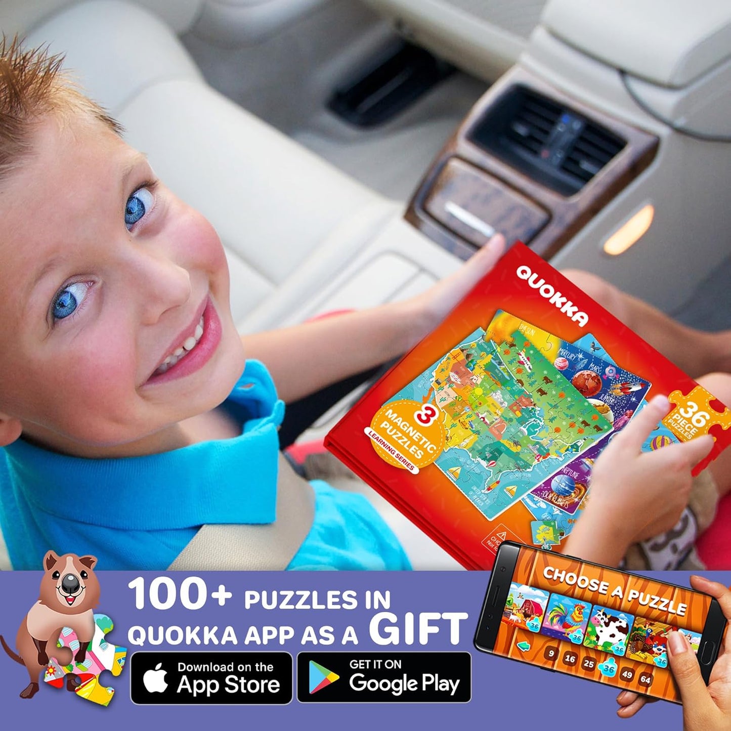 QUOKKA Magnetic Puzzles for Kids Ages 4-6 - 36 Pieces Sudoku Toddler Puzzles Ages 2-4 - Travel Games for Kids Ages 3-5 - USA Space World Toddler Travel Toys - Car Airplane Road Trip Games