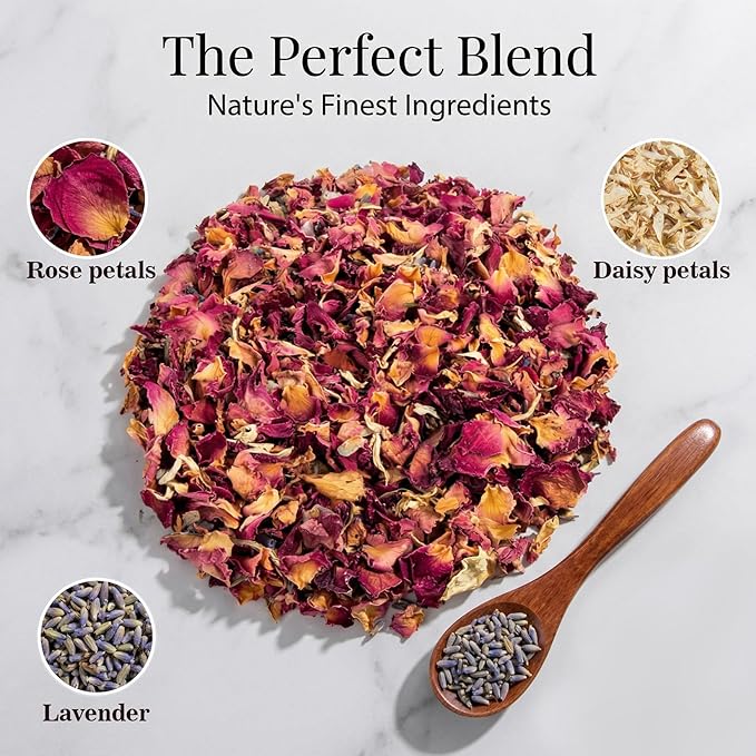 Sukh 8Packs Dried Flower Petals - Biodegradable Wedding Confetti,Natural Real Dried Flower Rose Petal Wedding Confetti for DIY Spa Bath Salts,Soap Making,Candle,Resin Jewelry Crafts,Party Decoration