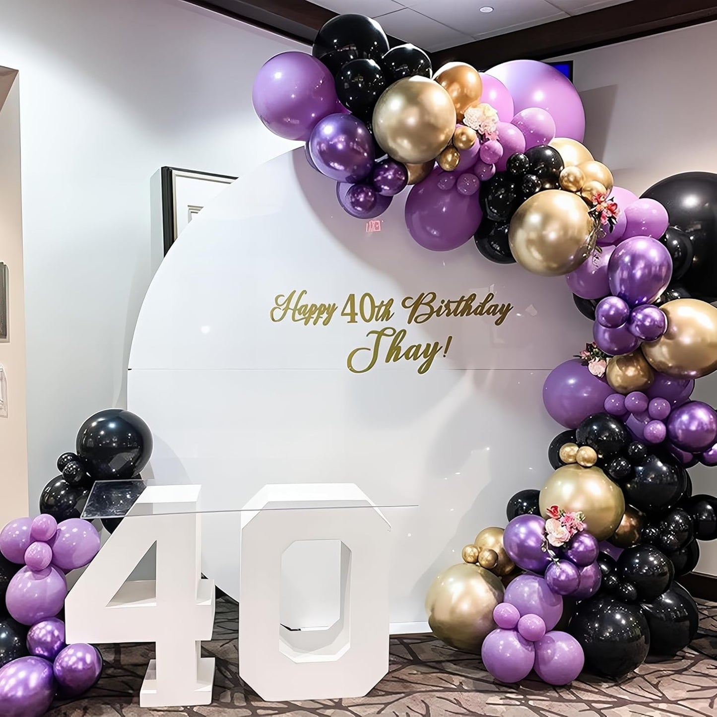 Purple Black and Gold Balloon Arch Kit Dark Purple and Gold Metallic Black Confetti Party Latex Balloons Garland for Women Wednesday Birthday Baby Shower Wedding Engagement Party Decorations