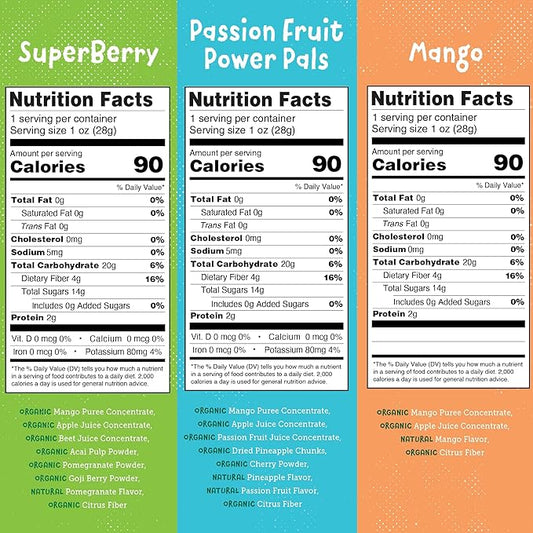 YOU LOVE FRUIT - Fruit Snacks Variety Pack 30 count, 100% Natural Gluten-Free, Vegan, Low Carb, Low Fat Fruit Kosher Snacks for Kids, College Students, Teachers and Offices, Healthy Fruit Snacks (passion fruit, super berry, mango)
