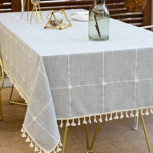 Deep Dream Tablecloths, Embroidered Waterproof Table Cloth Cotton Linen Wrinkle Free Anti-Fading Table Cover Decoration for Kitchen Dinning Party Christmas, 55 x 70 Inch - Gray