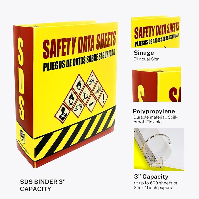 Performore SDS Binder - 3 Inch Heavy Duty 3 Ring Binder, English - Spanish Bilingual, Organize & Store up to 600 Safety Data Sheets with Ease, Pack of 2