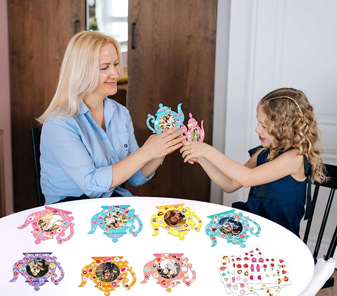 80UncleKimby 56 Packs Mothers Day Crafts for Kids Classroom - Bulk DIY Teapot Picture Frame Paper Kits for Gifts, Tea Party Favors