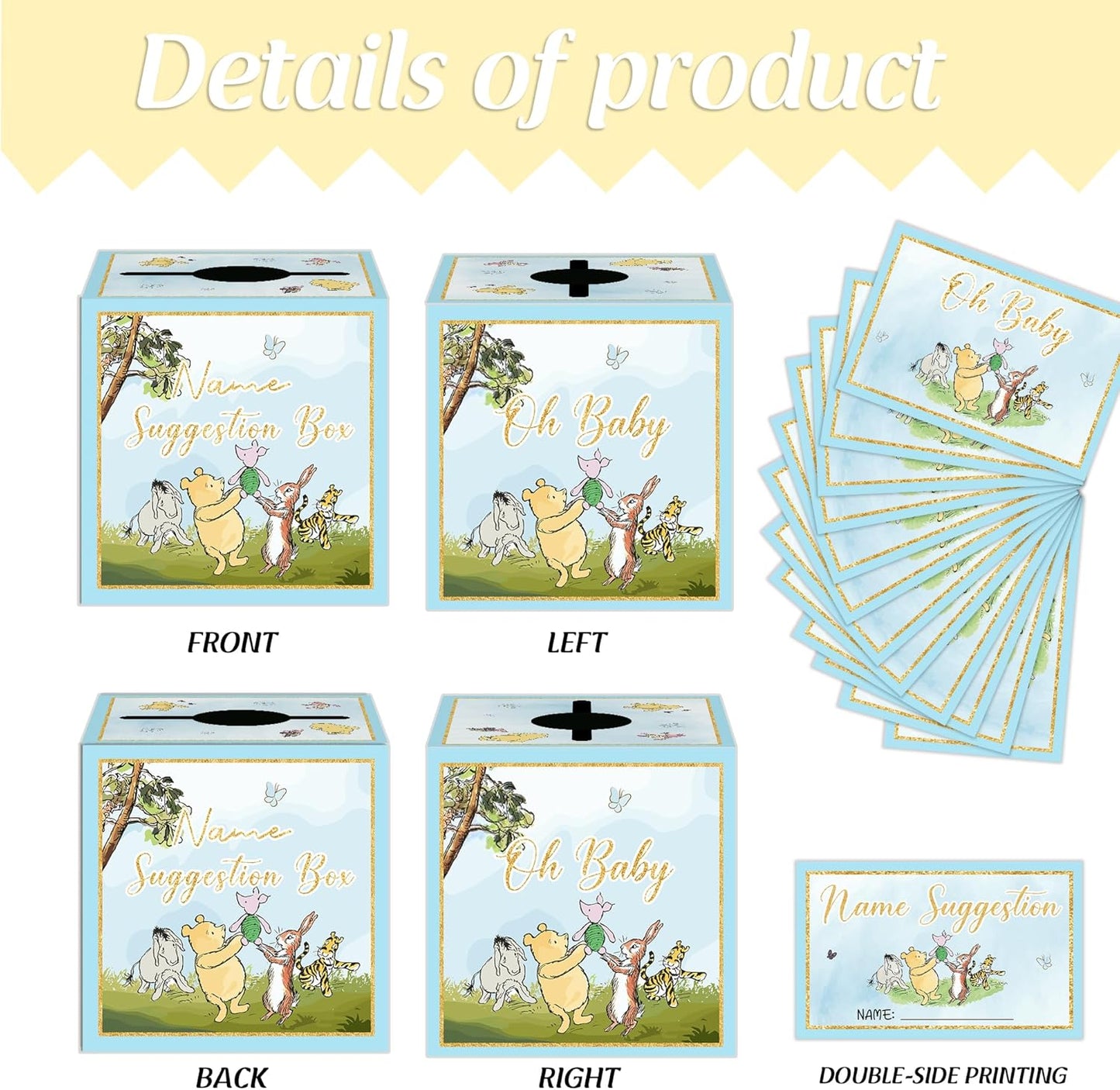 Winnie Baby Shower Decorations-the Pooh Baby Shower Games-Winnie Party Decorations-Baby Name Suggestion Cards with Box-Baby Name Suggestion Cards,blue
