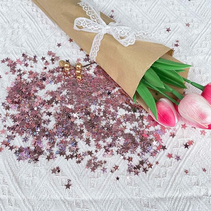 WEIKA 60g Star Confetti Glitter Star Table Confetti, Metallic Foil Star Glitter, Table Decorations for Party Wedding birthday graduation Decorations(Glitter Rose Gold Set, 10mm and 6mm)